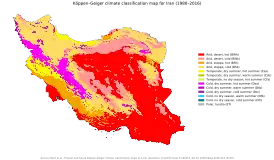 Iran climate map showing locations of province capitals