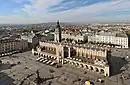 Sukiennice (cloth-hall), with medieval Kraków ratusz (city-hall) tower on the left.