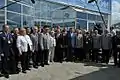 Vladimir Putin with Air Force veterans after the flypast.