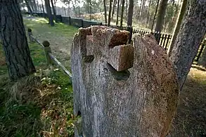 Krikštai (pagan burial markers) in the cemetery