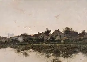 Riverside village at dusk, 1888, private collection