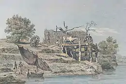 Old drawing of a sakia waterwheel