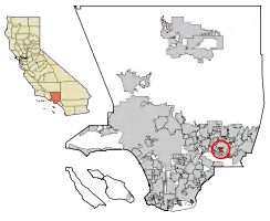 Location of Valinda in Los Angeles County, California.