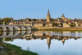 Sainte-Croix-Notre-Dame in La Charité-sur-Loire seen on the Loire