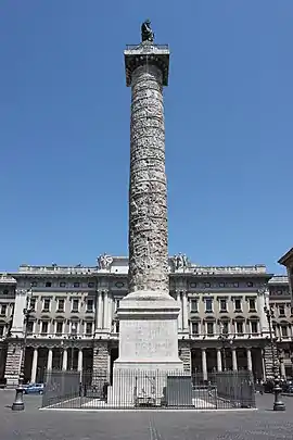 Column of Marcus Aurelius. An almost 30 m high spiral staircase winds up inside, with 14 steps per full turn.