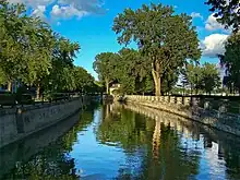 View of the Lachine Canal, formerly a commercial route, now used mainly for recreational purposes