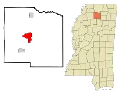 Location of Oxford, Mississippi