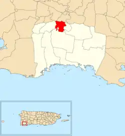 Location of Lajas within the municipality of Lajas shown in red