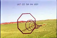  Illustration of a LandForm video map overlay marking runways, road, and buildings