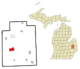 Map of Lapeer County highlighting City of Lapeer (County seat) in red.