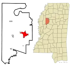 Location of Greenwood, Mississippi