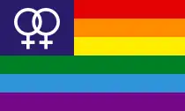 Lesbian pride variant of the gay pride flag with the double-Venus symbol