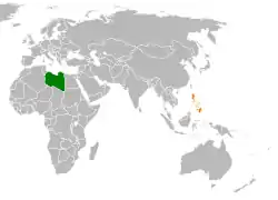 Map indicating locations of Libya and Philippines