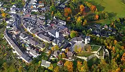 Aerial view of Lichtenberg with Lichtenberg Castle in the foreground