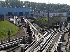 VAL tracks on the Lille Metro showing the center guide rail and rollways.