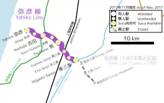 Yahagi Station is located in JR Yahiko Line