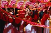 Dancers of the Little Angels performed Buchaechum, a traditional Korean fan dance at a performing arts centre in Seoul.