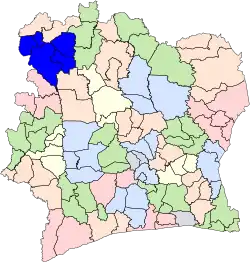 Location of Kabadougou Region (dark blue) in Ivory Coast