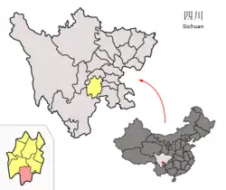 Location of Mabian County (red) and Leshan (yellow) in Sichuan province