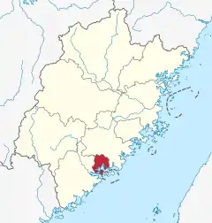 Location of Xiamen City jurisdiction in Fujian