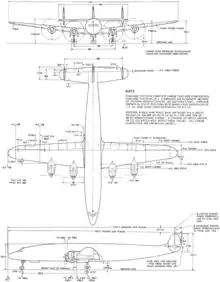 3-view line drawing of the Lockheed C-121C Constellation