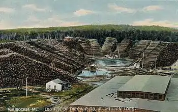 Log pile in Millinocket (1908)