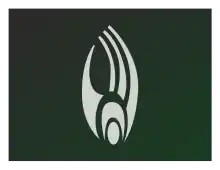 White stylized hand or claw like icon in front of a green background