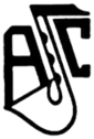 The logo of the Antwerp Jazz Club, as retrieved in 2016. The logo depicts the abbreviation of the club (AJC), while a saxophone takes on the shape of the middle letter "J".