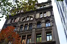 The façade of the Lombard Building on Queen street, Melbourne.