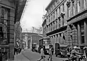 The southernmost portion of Bishopsgate pictured in 1955, looking north toward the National Provincial Bank