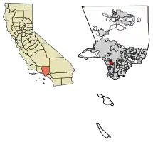 Location of Inglewood in Los Angeles County, California