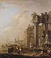 A Seaport with a Fountain and Ruins