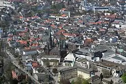 City centre of Oldenburg including St Lamberti Church, Schloss Oldenburg (Oldenburg Palace) and the Oldenburgisches Staatstheater (Oldenburg State Theatre; left image border)