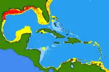 Map of species distribution concentrated in northern Gulf of Mexico