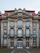 Curving Rococo pediment of the Erbdrostenhof, Münster, Germany, by Johann Conrad Schlaun, 1753-1757