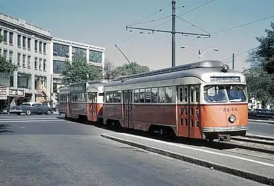 A Boston College-bound (future "B" Branch) train at Packards Corner in 1965