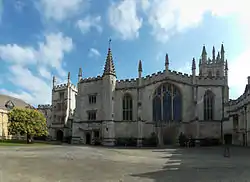 St. John's Quad, showing (left to right) the President's Lodgings, Founder's Tower, Muniment Tower, the chapel, and the Great Tower behind.