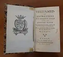 Title page and frontispiece to Telliamed by Benoît de Maillet (1749)