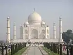 Taj Mahal and grounds including the Masjid on the west side, the pavilions on the east and west sides of the grounds; great south entrance gateway and great courtyard surrounded by cloisters.