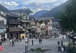 Leavenworth's main street reflects its modelling on a Bavarian village