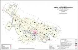 Map showing Kasmandi Kalan (#157) in Malihabad CD block