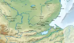 Map showing the Manche Chʼol Territory, in the centre, as extending east from lower Peten, north from Lake Izabal, and south and west from the Sittee River, with principal settlements within the Territory marked, and with principal settlements and polities surrounding the Territory marked as well.