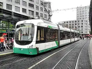 Variotram at the station forecourt of Mannheim Hauptbahnhof