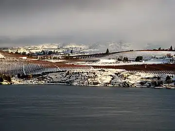 View of Manson orchards from the south shore of Lake Chelan