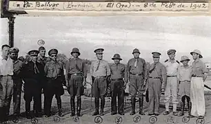 Peruvian troops in Puerto Bolívar during the occupation. Future president Manuel A. Odría can be seen among them.