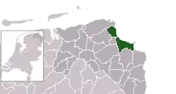 Highlighted position of Delfzijl in a municipal map of Groningen