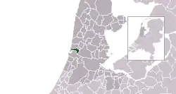 Highlighted position of Beverwijk in a municipal map of North Holland