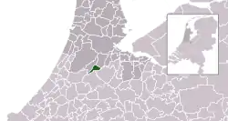 Highlighted position of Uithoorn in a municipal map of North Holland