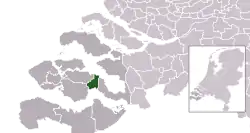 Highlighted position of Kapelle in a municipal map of Zeeland