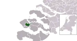 Highlighted position of Middelburg in a municipal map of Zeeland